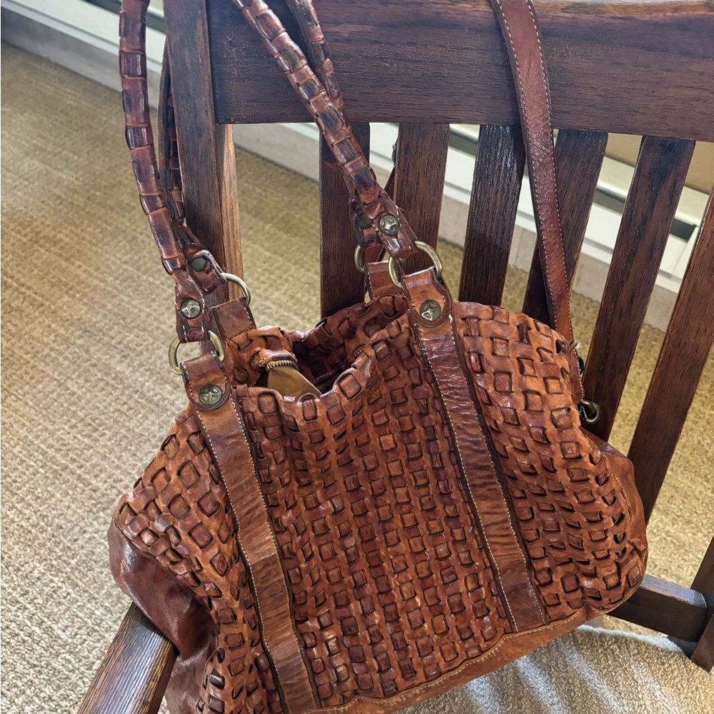 Langellotti Leather Woven Hobo Slouchy Bag